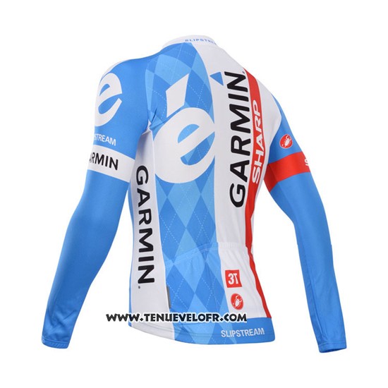 2014 Maillot Ciclismo Garmin Sharp Bleu Clair et Blanc Manches Longues et Cuissard